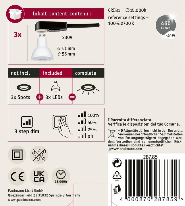 Produktbild Paulmann Reflektor Choose 3er Set (GU10, 460 lm, 3x)