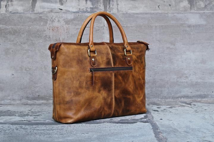 Produktbild Only-Bags.Store Echtes Leder Aktentasche, Laptop Tasche, Büro Umhängetasche, Messenger Bag, Weihnachtsgeschenk (15.60")