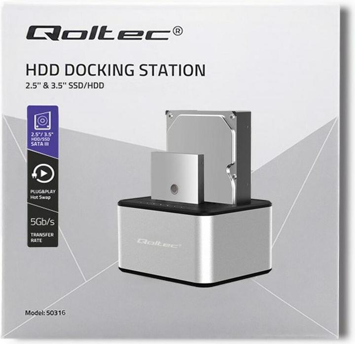 Image du produit Qoltec 50316 2x HDD/SSD docking station 2.5/3.5inch SATA USB 3.0 Cloning