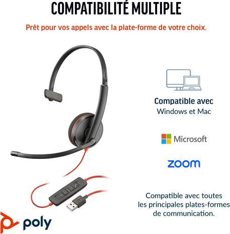 Produktbild Poly Blackwire C3210, Kopfhörer, Kopfband, Büro/Callcenter, Schwarz, Rot, Monophon, SCR-Steuereinhei (Kabelgebunden, USB-C)