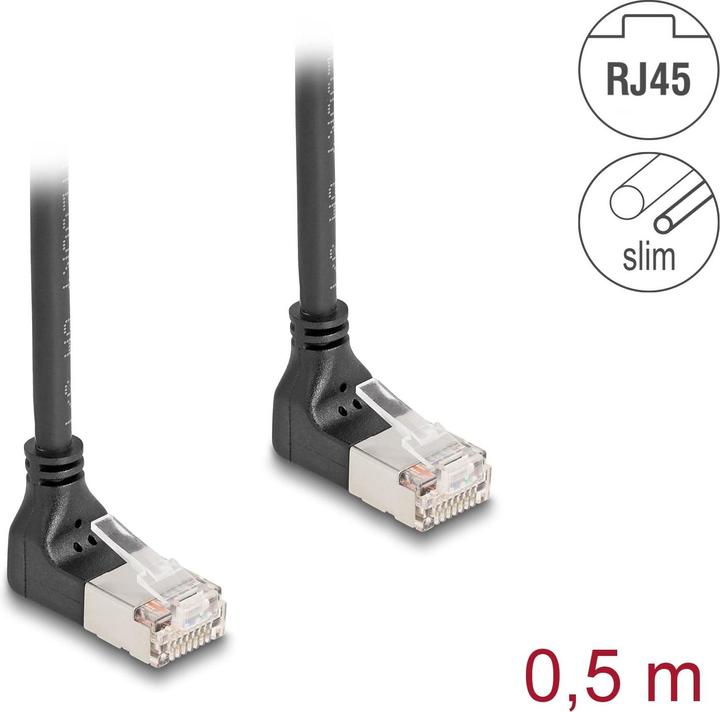 Actual product image Delock RJ45 network cable Cat.6A S/FTP Slim 90° top / top (S/FTP, CAT6a, 0.50 m)