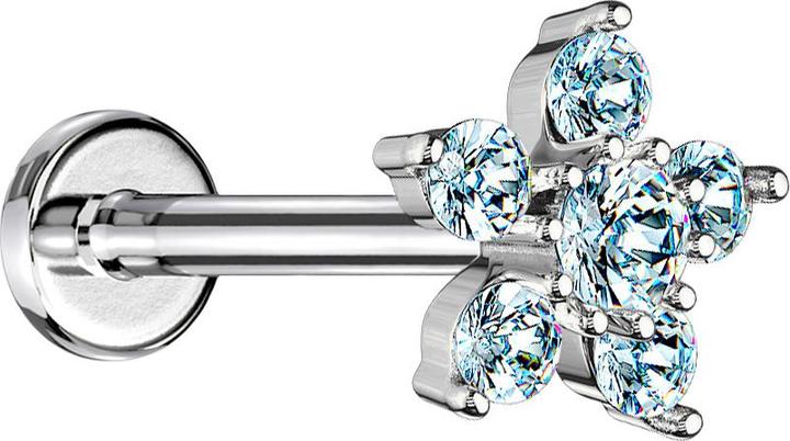 Produktbild Star Piercing Micro Labret Innengewinde silber Blume Kristall aqua (Messing, Chirurgenstahl 316L)