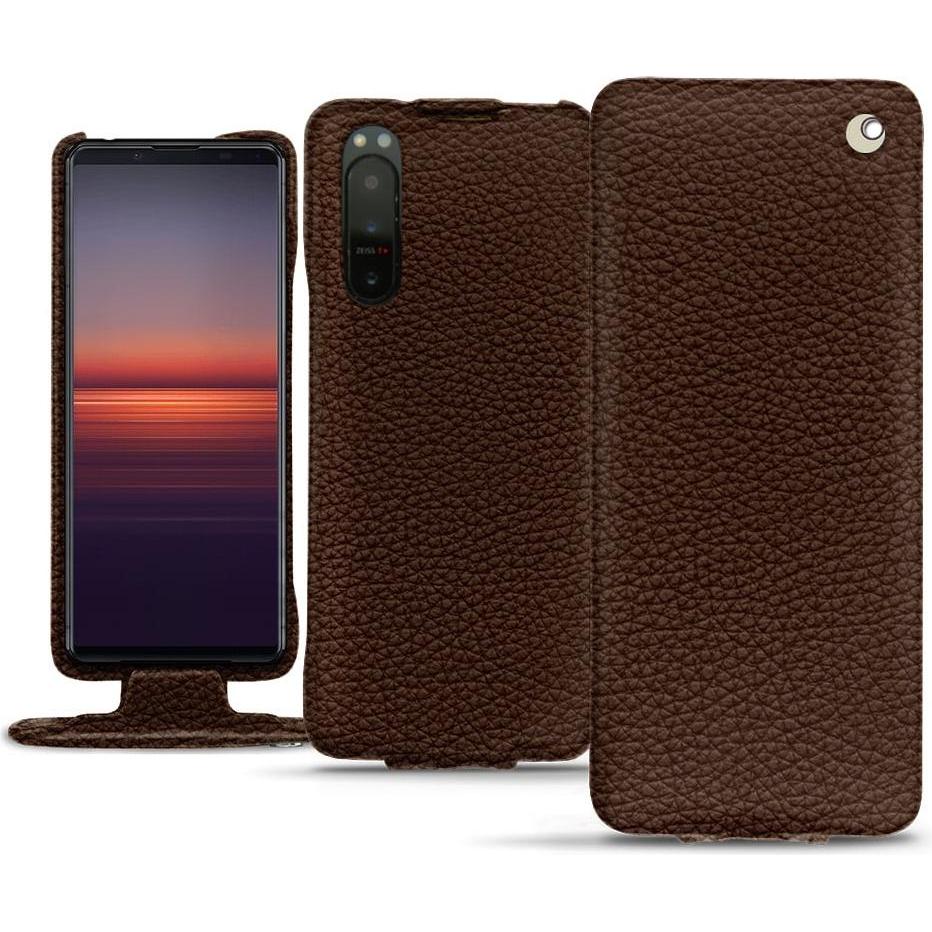 Noreve Lederschutzhülle vertikal (Sony Xperia 5 II), Smartphone Hülle, Braun