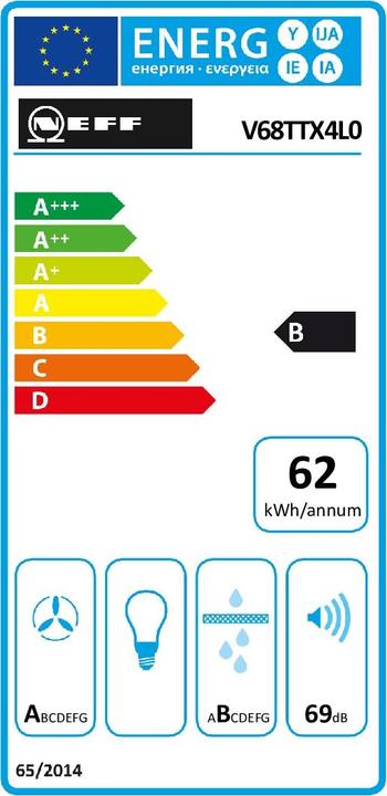 Label énergétique Neff V68TTX4L0 + Z861SB4, Table de cuisson à induction avec hotte aspirante, canal plat, V68TTXGA6