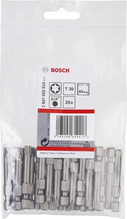 Actual product image Bosch Professional Zubehör Screwdriver bit extra-hard T30, 49 mm, 25-pack