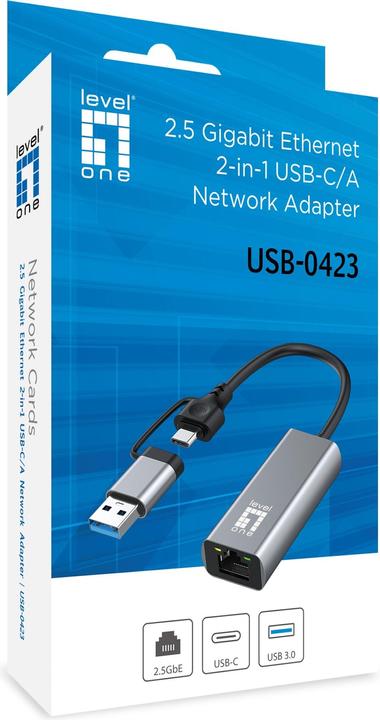 Produktbild LevelOne USB-0423 (USB-C, USB, RJ45 2.5 Gigabit Ethernet (1x))