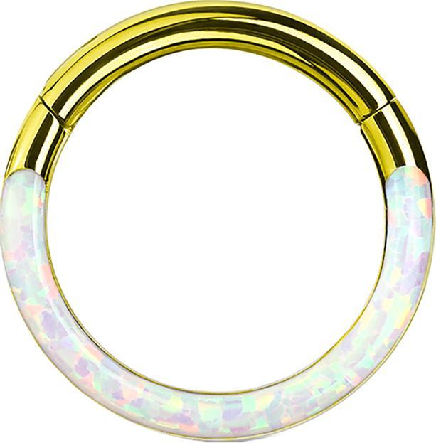 Produktbild Star Piercing Micro Segmentring klappbar vergoldet front Opal streifen weiss (ohne Messing, Chirurgenstahl 316L)