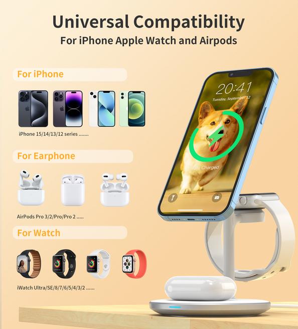 Produktbild Choetech 15W 3 in 1 Drahtloses LadegerÃ¤t T585 F (15 W)