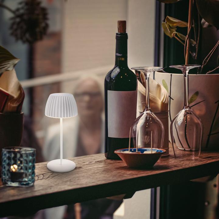 Produktbild Briloner Brilo unplugged RIFFLE Akku Mini Tischleuchte mit Lichtkante - Weiss (150 lm)