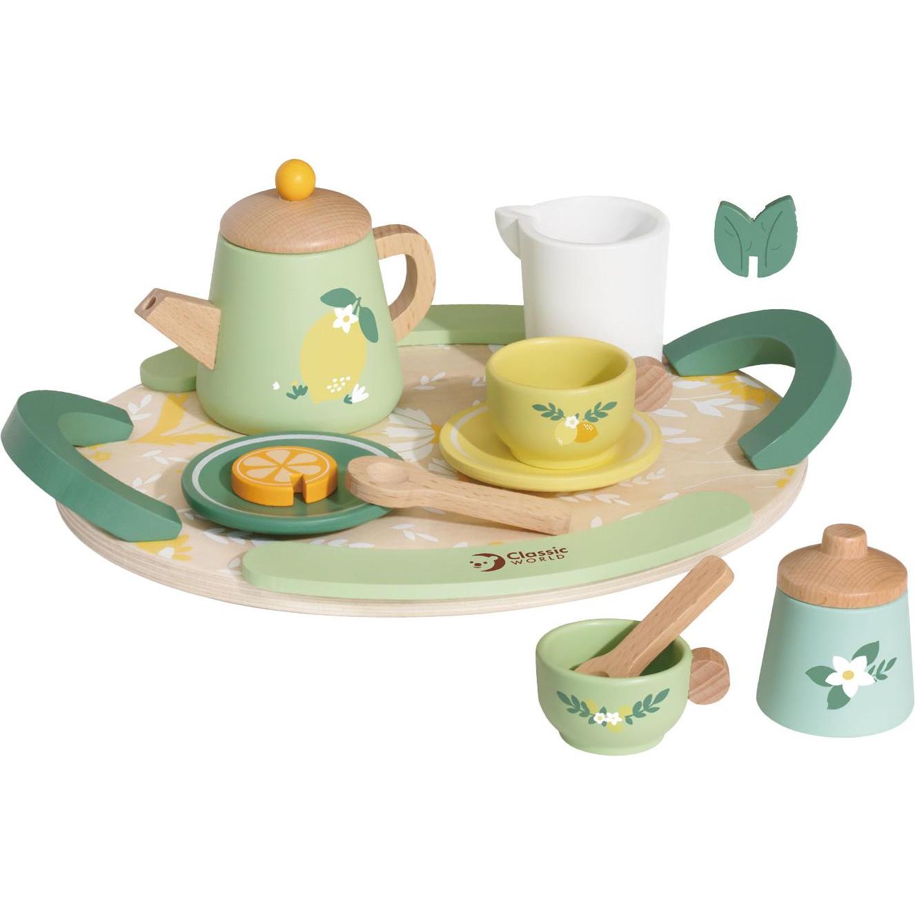 Classic World Vintage-Teeservice aus Holz mit Tablett, 14-tlg.