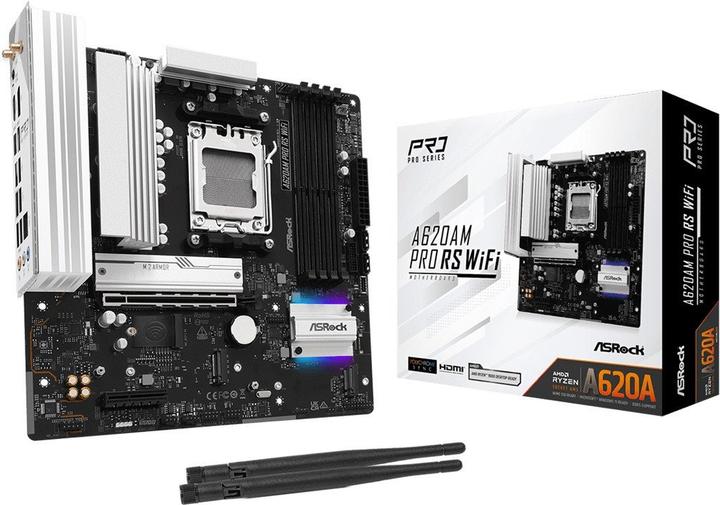 Productafbeelding AsRock A620AM Pro RS WiFi AM5 mATX HDMI/DP DDR5 retail (AM5, AMD A620, mATX)