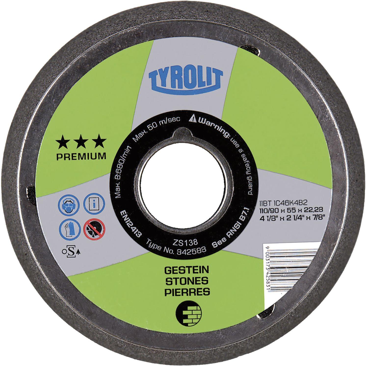 Tyrolit, Schleifmittel, Schleiftopf kegelig Premium*** 110/90 x 55 Aufnahme M14 Korn 16 Gestein (16)