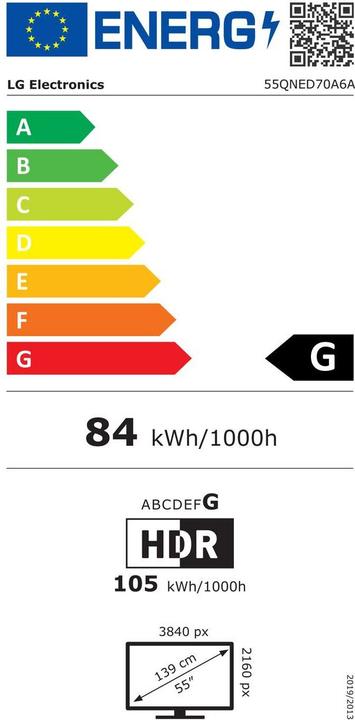 Label énergétique LG 55QNED70A6A (55", QNED, 4K, 2025)
