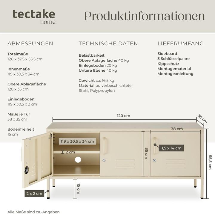 Image du produit tectake buffet (120 x 37.50 x 55.50 cm)