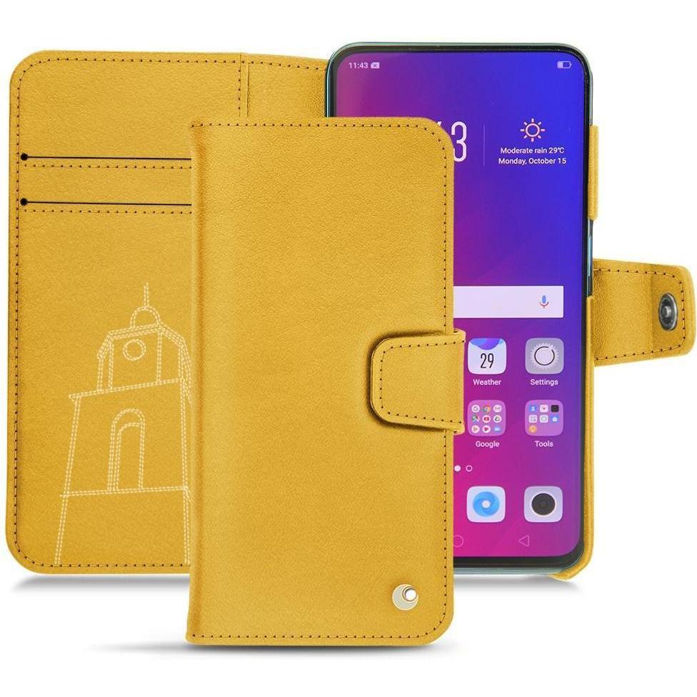 Noreve Lederschutzhülle Wallet (Oppo Find X), Smartphone Hülle, Gelb