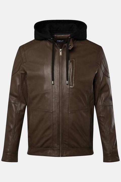 Men+ Lederjacke, Leder, abnehmbare Jersey-Kapuze, Zipper, bis 7 XL