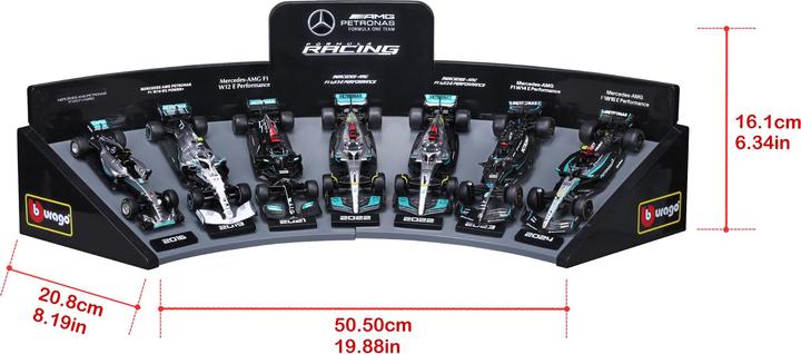 Produktbild Bburago F1 7er-Set Displaykurve Mercedes AMG Petronas 1/43