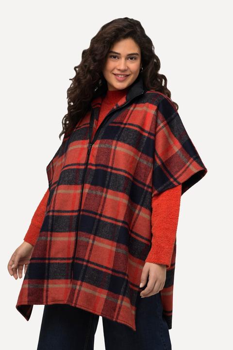Produktbild Ulla Popken Poncho, Karomuster, Troyerkragen, Oversized, Halbarm (50, 52, 54, 56)