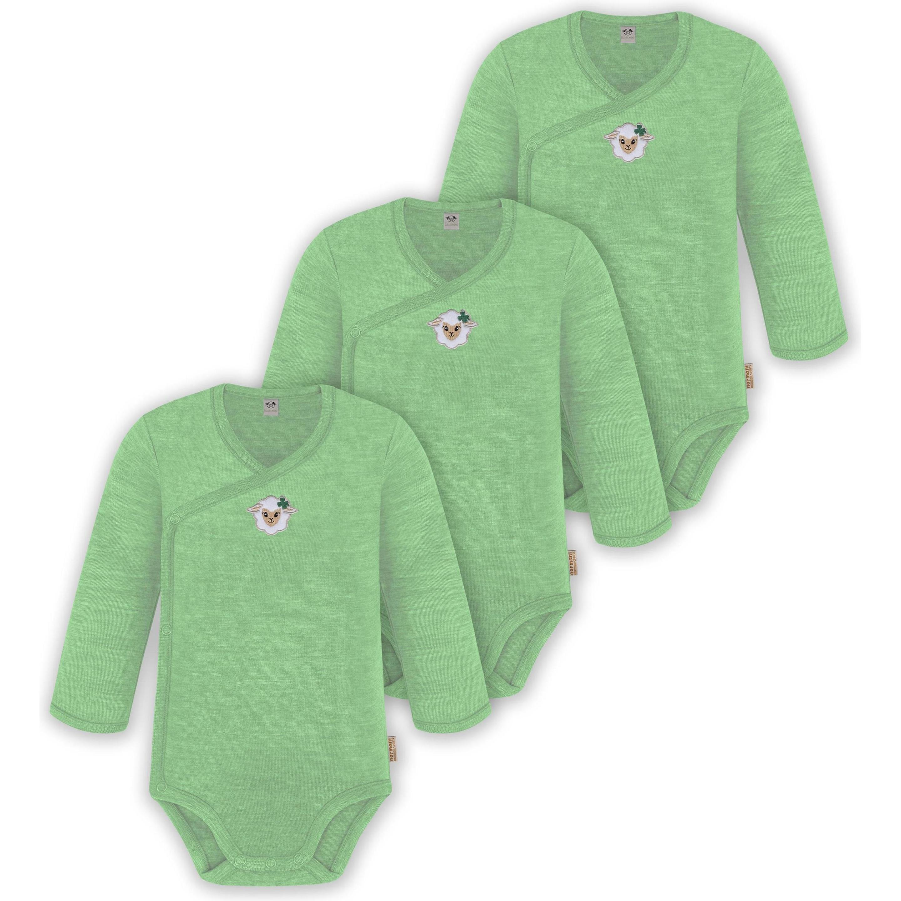 Normani, Herren, Body, 3er Pack Multipack Baby-Body Merino Wickelbody Langarmbody mit Knöpfen - 9345, Grün, (44)