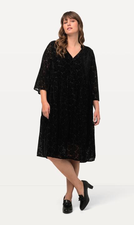 Image du produit Ulla Popken Robe midi en velours dévoré, décolleté en V et manches 3/4 (46, 48)