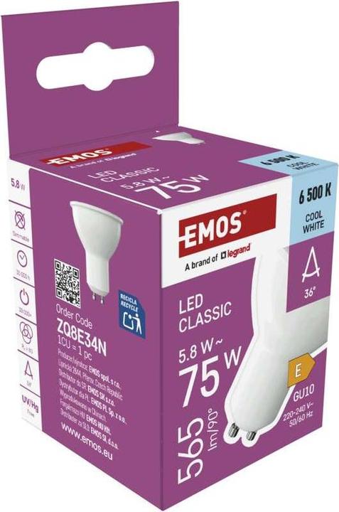 Immagine prodotto Emos LED Lampe Classic MR16 Weiss/ GU10 / 5,8 W (75 W) / 565lm / KaltWeiss (GU10, 565 lm, 1x)