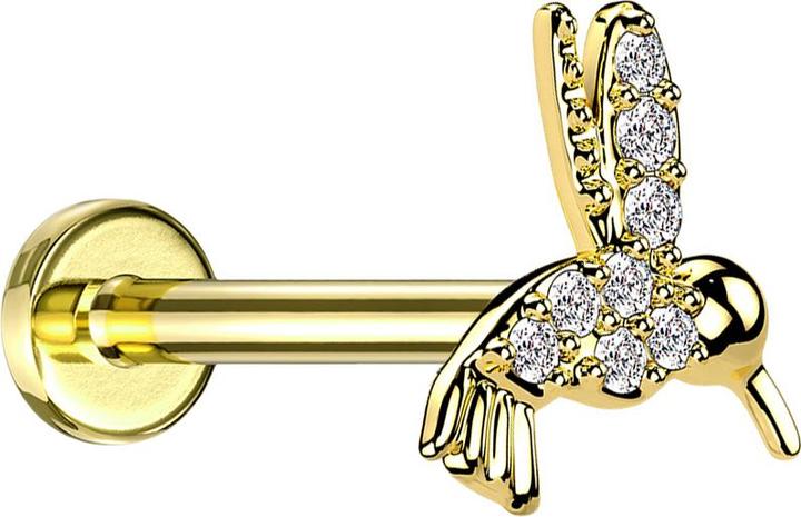 Produktbild Star Piercing Micro Labret Innengewinde vergoldet Kolibri Kristalle silber (Messing, Chirurgenstahl 316L)