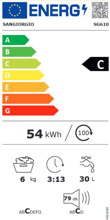 Energie-Label SanGiorgio SG610 Frontlader-Waschmaschine 6 kg 1000 U/min Weiss (6 kg, Links)