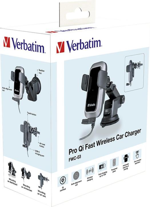 Actual product image Verbatim Fast Qi Fast Wireless Car Charger USB-C 15W FWC-03 Pro