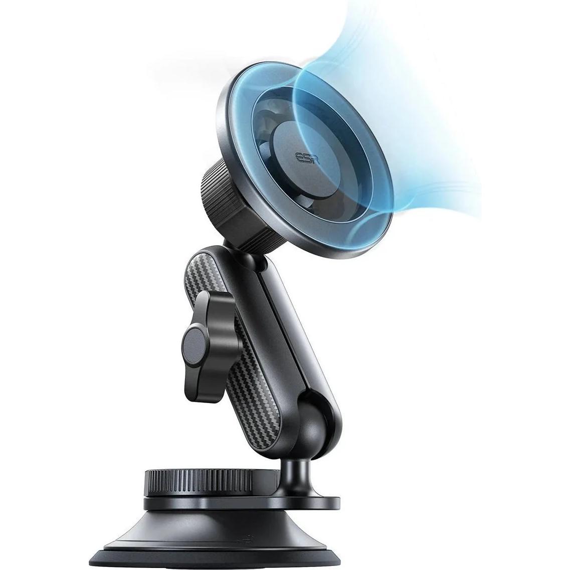 ESR Supporto magnetico per auto OmniLock (ventosa), fibra di carbonio nera, Adattatore per auto, Nero