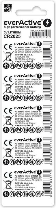 Productafbeelding Everactive Lithiumbatterij mini CR2025 - blisterverpakking 5 stuks. (5 Pcs., CR2025, 150 mAh)