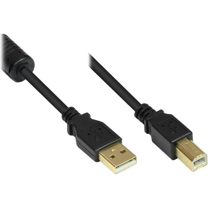 Good Connections Anschlusskabel USB 2.0 Stecker A an Stecker B, mit Ferritkern, vergoldet, schwarz, 3m (3 m, USB 2.0), U...