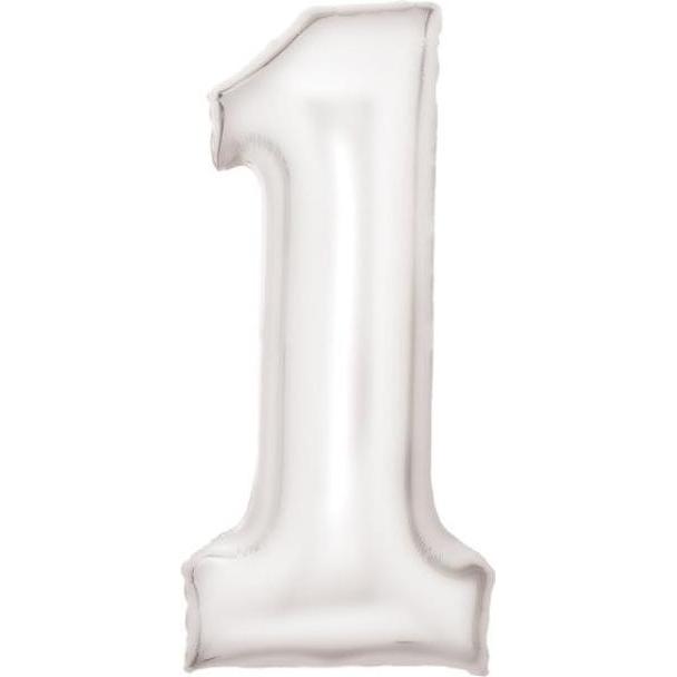 Amscan Zahlenballon Weiss Zahl 1 Seidenglanz - 86cm - leer