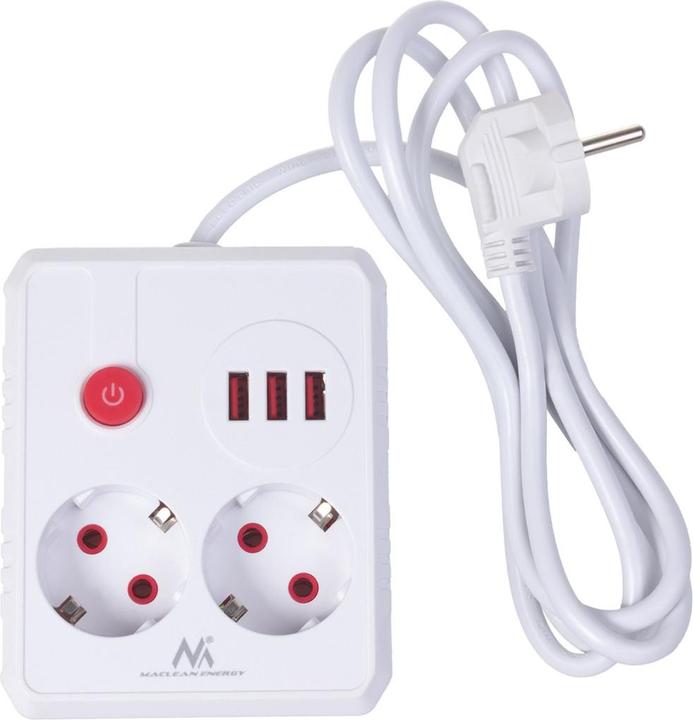 Actual product image Maclean Multiple socket outlet, extension cable, 2 sockets + 3 USB ports (5x, USB-A, 1.50 m)