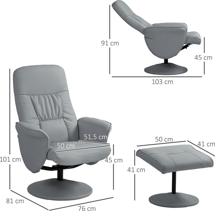 Immagine prodotto Homcom Relaxsessel Metall, Kunstleder Hellgrau