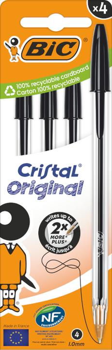 Actual product image Bic Pack of 4 Cristal Medium Black Pens (4x)