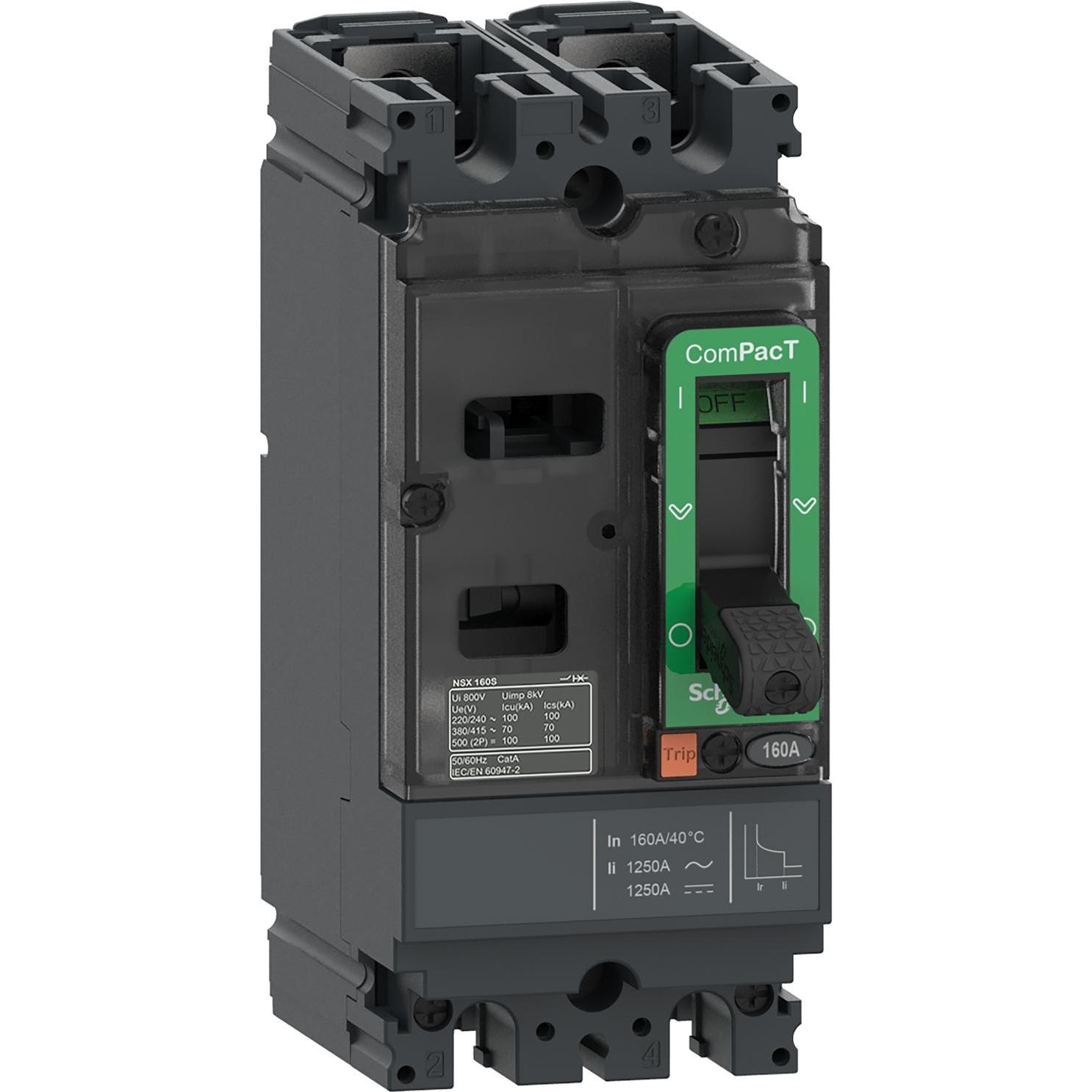 Schneider, Schutzschalter, Kompaktleistungsschalter ComPacT NSX100M AC/DC mit TM100D 2P2D 100A, 40kA/240 VAC C10M2TM100