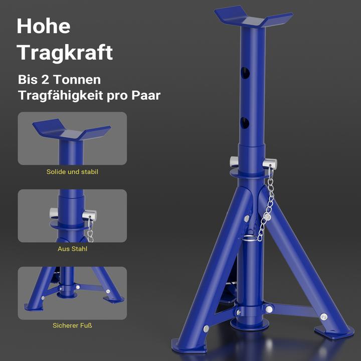 Actual product image XPOtool Car Jack + 2 Chassis Stands up to 2t Lifting Force Stable Stands Foldable Adjustable Working Height
