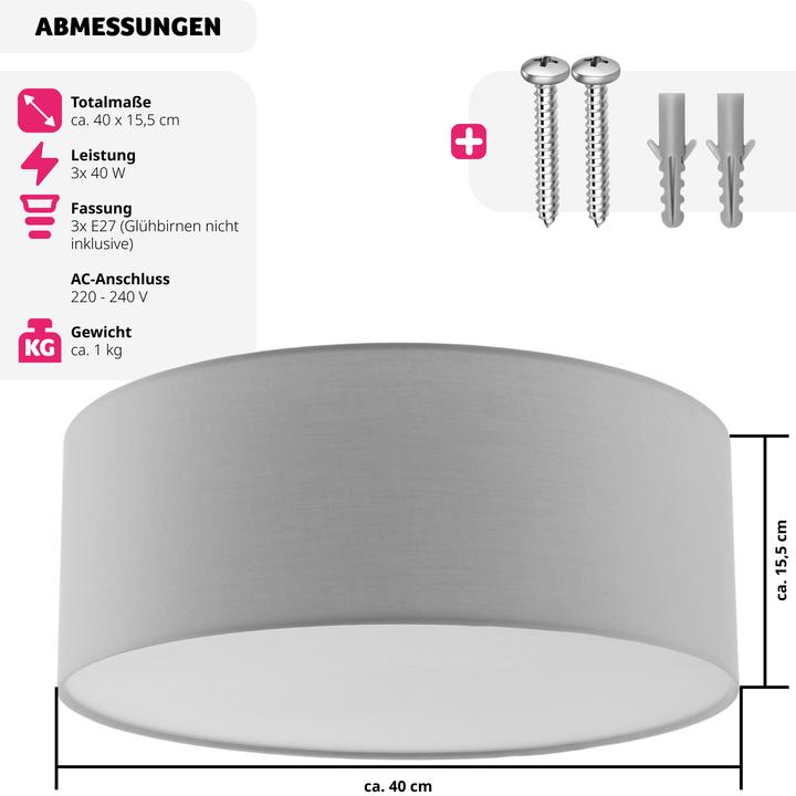 Produktbild tectake Deckenleuchte Circum, Textilschirm im Leinenlook (E27)