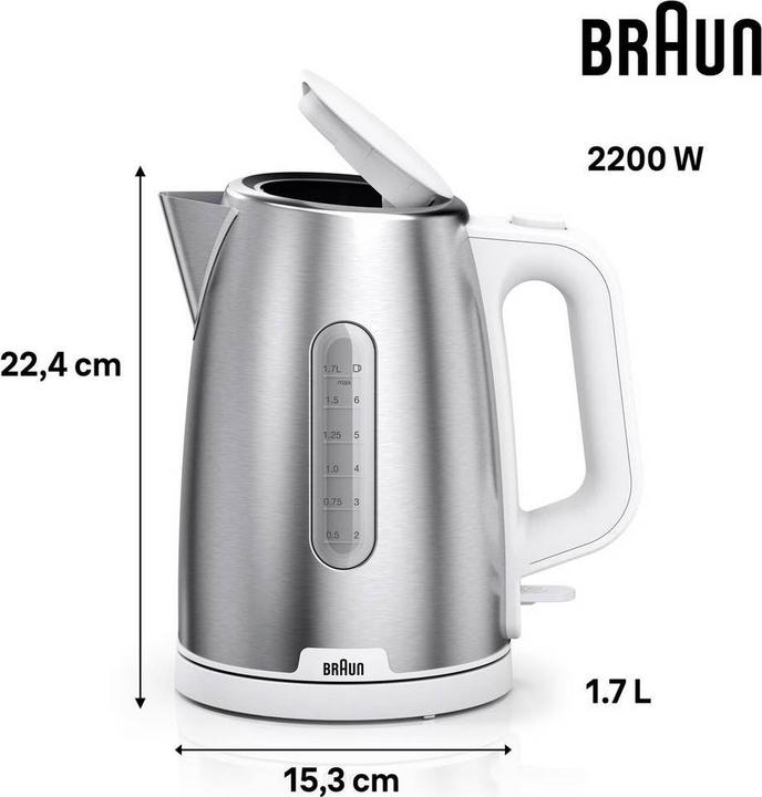 Immagine prodotto Braun Wasserkocher PurShine WK 1500 GY (edelstahl/grau, 1,7 Liter, 2.200 Watt) (1.70 l)