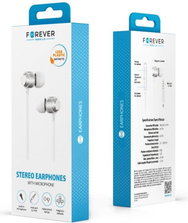 Actual product image Forever wired earphones EP-01 jack 3,5mm white (Cable)