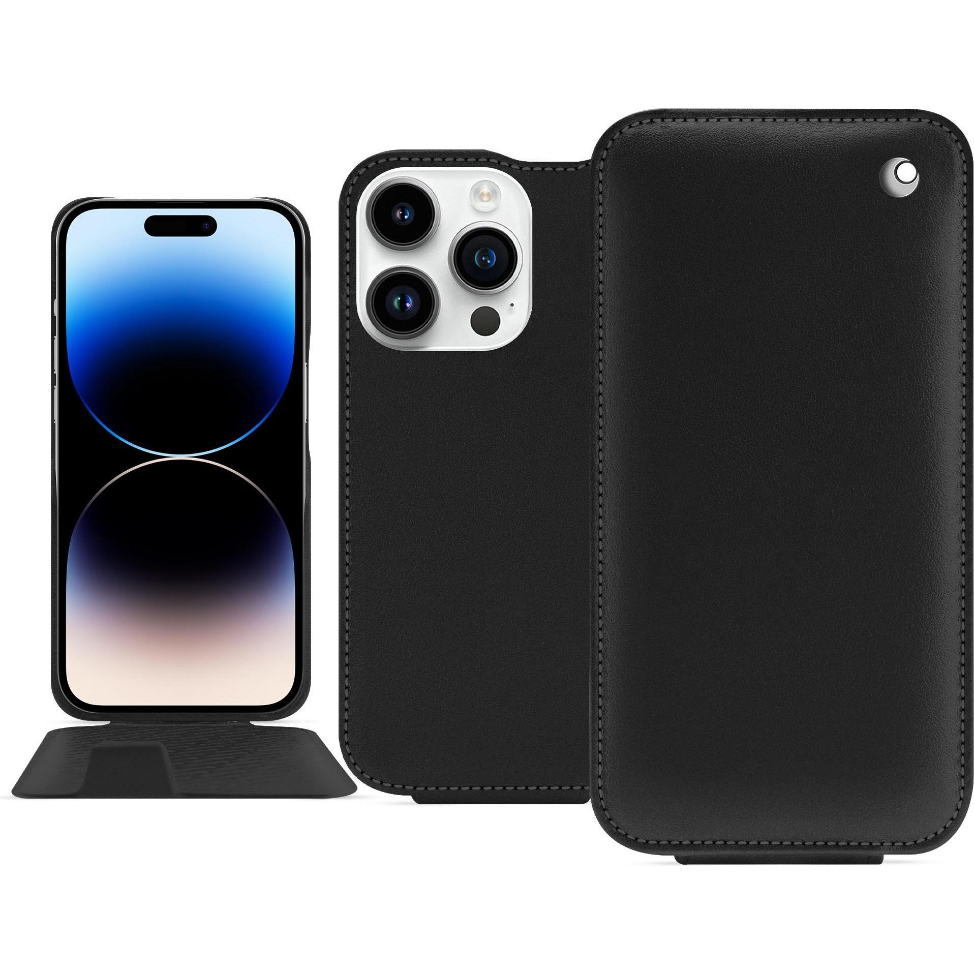 Noreve Lederschutzhülle vertikal (Apple iPhone 15 Pro), Smartphone Hülle, Schwarz