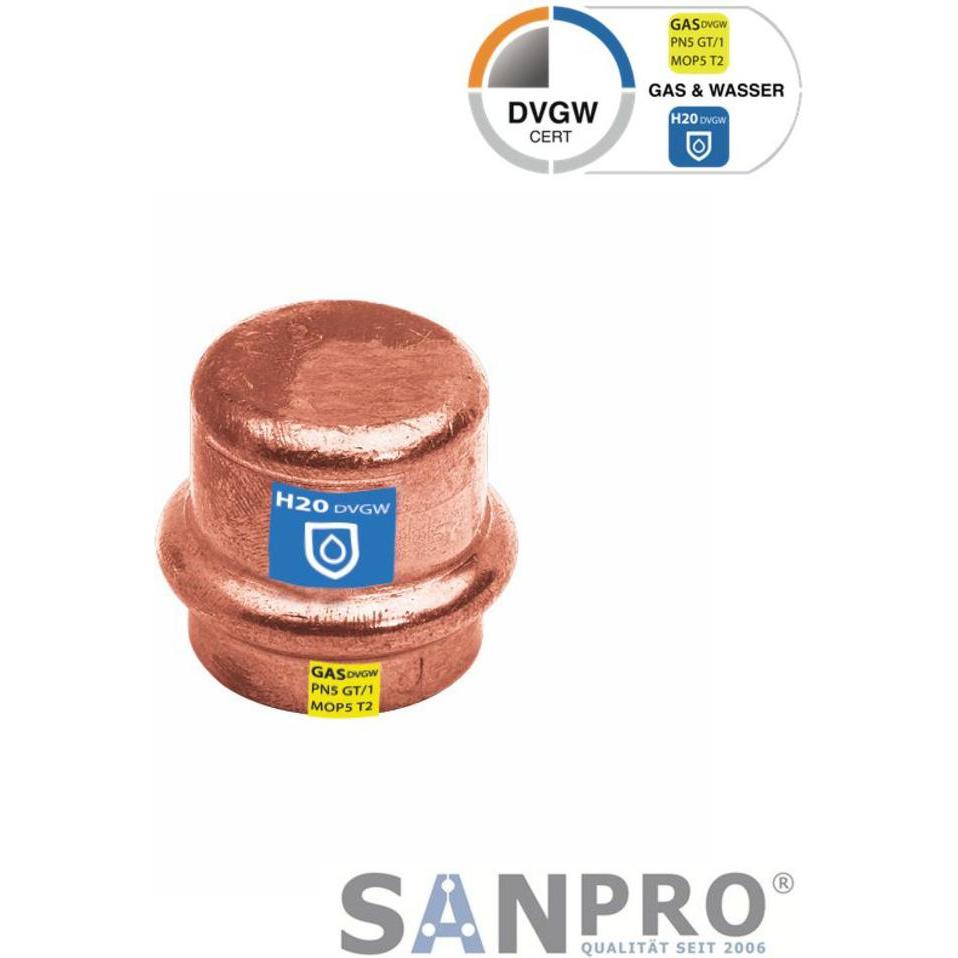 Thumbnail - Sanpro, Rohrverbindungstechnik, CUPRESSK Pressfitting Kupfer Stopfen - Endkappe - Kappe V 28 (Pressverbindung)
