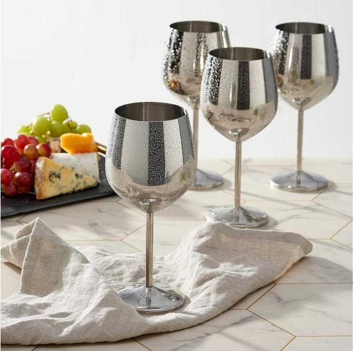 Actual product image Oak & Steel Stainless steel wine glasses silver set of 4 (50 cl, 4 Glasses, Wine glasses set)