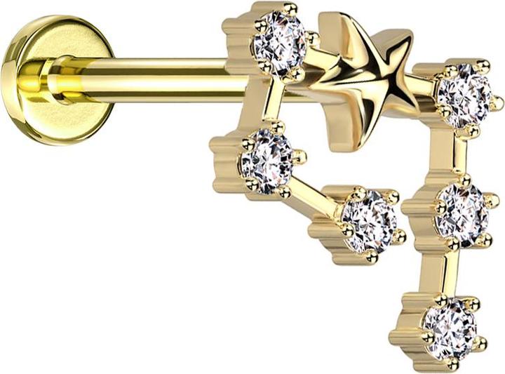 Image du produit Star Piercing Micro Labret femelle doré signe du zodiaque Verseau avec cristaux (Laiton, Acier chirurgical 316L)