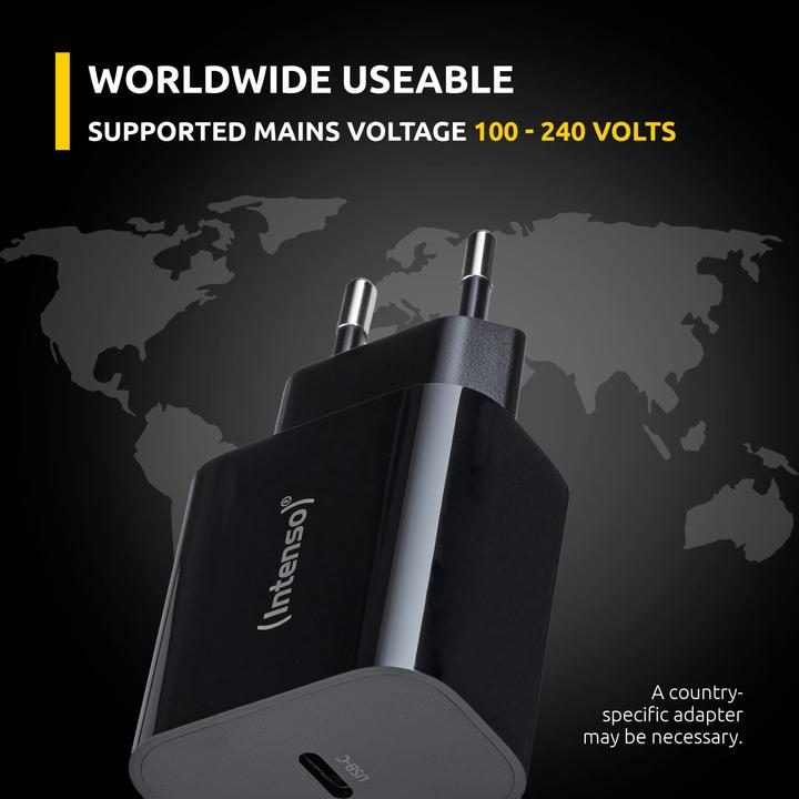 Produktbild Intenso Power Adapter W20C, 20W, USB-C Anschluss, für iPhone, Samsung Galaxy, iPad und mehr, schwarz (20 W)