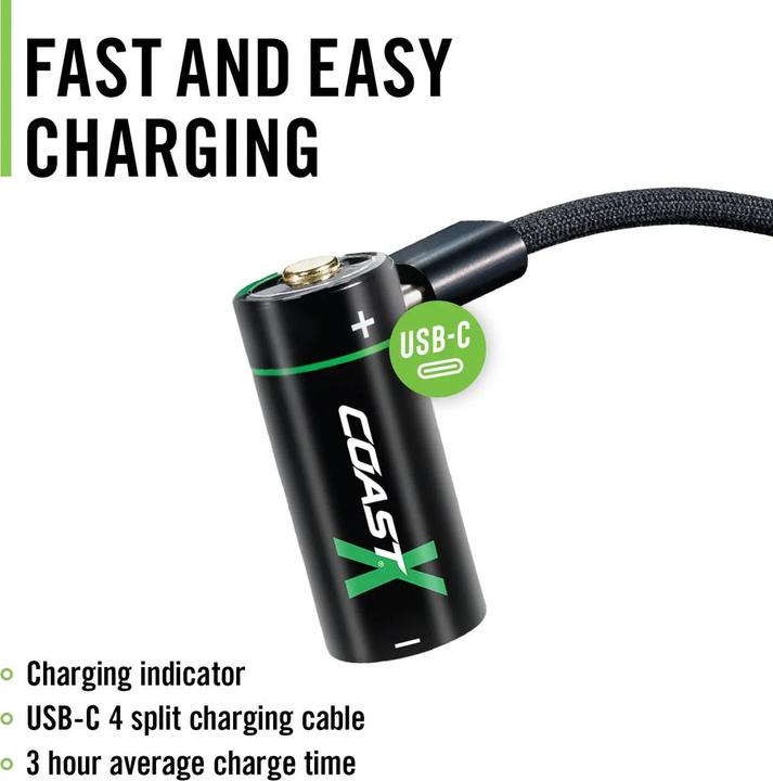 Productafbeelding Coast CR123 3V USB-C wiederaufladbare Batterie 1100mAh (4 Stück) (4 Pcs., RCR123A, 1100 mAh)