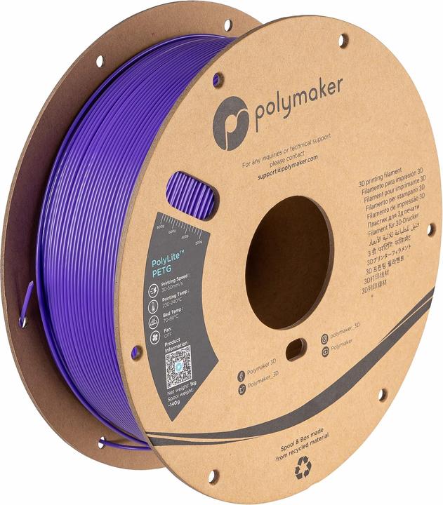 Actual product image Polymaker PB01008 PolyLite Filament PETG heat resistant, high tensile strength 1.75 (PETG, 1.75 mm, 1000 g, Violet)