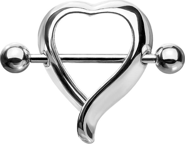 Immagine prodotto Star Piercing Barbell silber mit zwei Kugeln Herz (Ottone, Acciaio chirurgico 316L)
