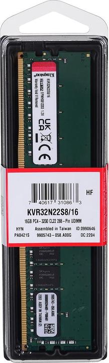 Produktbild Kingston Memory DDR4, Non-ECC, CL22, DIMM, 1Rx8 (1 x 16GB, 3200 MHz, DDR4-RAM, DIMM)