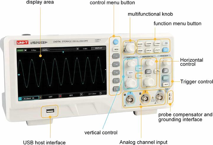 Image du produit Uni-T Oscilloscope UTD2102CEX+, 100MHz, 2 canaux
